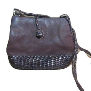 Women Vintage Leather Crossbody With Unique Closure Woven Detail Dark Brown GEM